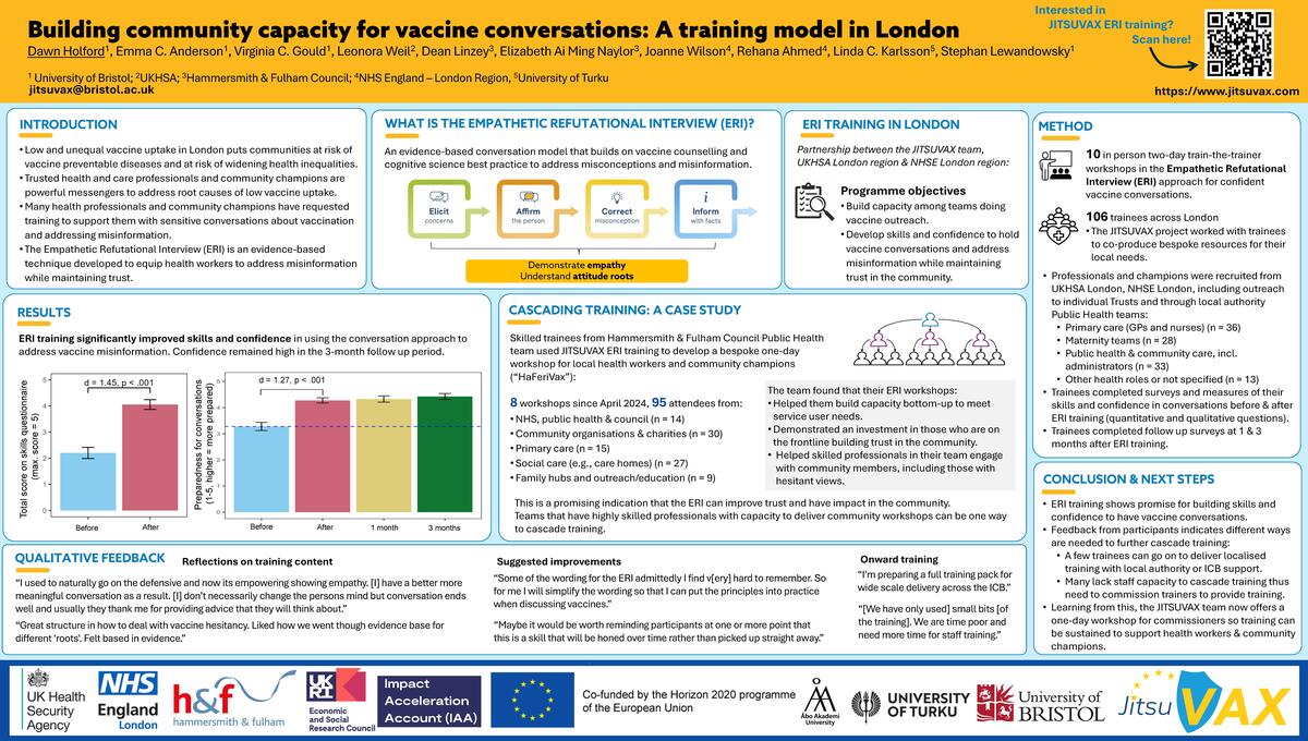 Poster presentation ReCITE Co-Investigator Dr Dawn Holford and JITSUVAX team, University of Bristol Poster presentation ReCITE Co-Investigator Dr Dawn Holford and JITSUVAX team, University of Bristol