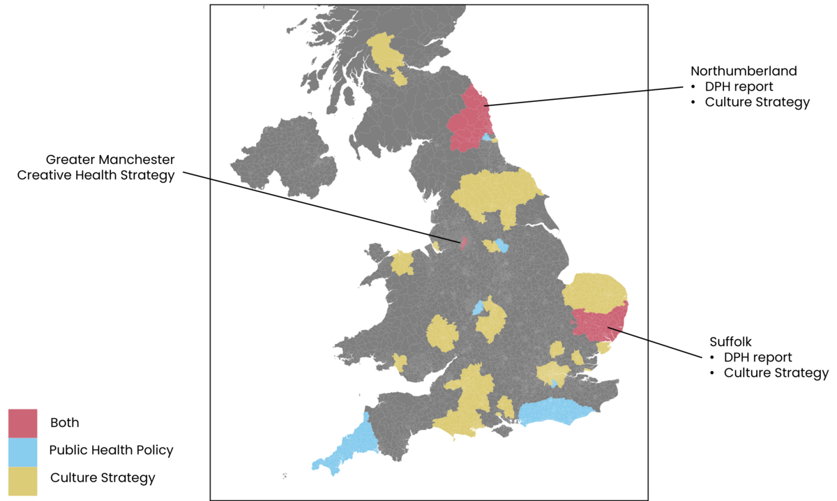 Fig 2 Geographical distribution of strategies and public health policy with creative health / image ReCITE