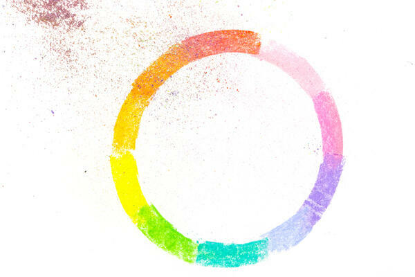 Circle drawn with colorful pastel chalks, on white background Circle drawn with colorful pastel chalks, on white background