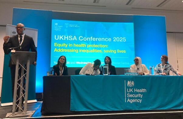 Members of ReCITE Consortium participating in a panel to discuss community engagement for health protection at the 2025 UKHSA conference in Manchester / photo credit: LSTM Members of ReCITE Consortium participating in a panel to discuss community engagement for health protection at the 2025 UKHSA conference in Manchester / photo credit: LSTM