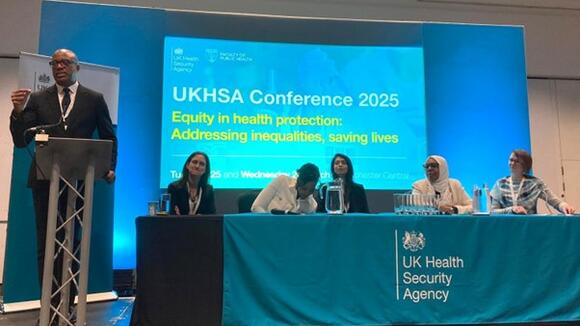 Members of ReCITE Consortium participating in a panel to discuss community engagement for health protection at the 2025 UKHSA conference in Manchester / photo credit: LSTM Members of ReCITE Consortium participating in a panel to discuss community engagement for health protection at the 2025 UKHSA conference in Manchester / photo credit: LSTM